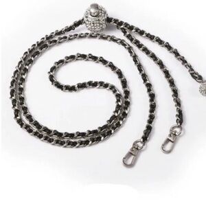 Replacement Quality Adjustable Purse Chain Faux Black Leather Silver;NWOT